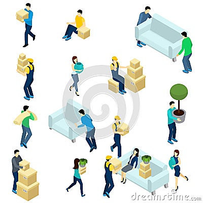 People Relocating Isometric Vector Illustration