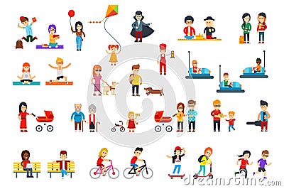 People rest in the park vector flat design isolated on white background for infographic creation Vector Illustration