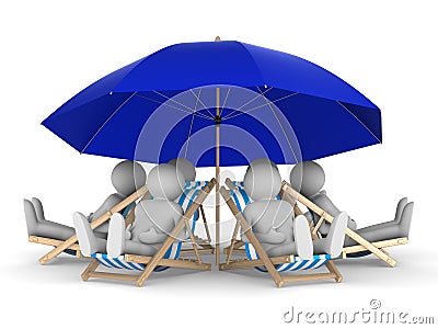 People rest under parasol. Isolated 3D Stock Photo