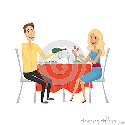 People in the restaurant for dinner. Flat and cartoon style. Vector illustration on a white background. Vector Illustration