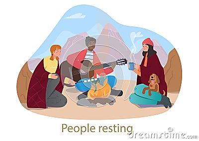 People resting in nature on adventure holidays Vector Illustration