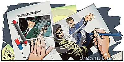 People in retro style. Fight of two men. Vector Illustration