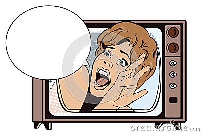 People in retro style. Girl screaming in horror. Vector Illustration