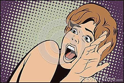 People in retro style. Girl screaming in horror. Vector Illustration