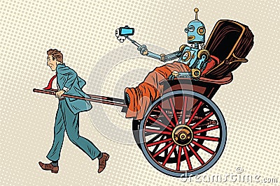 People rickshaw ride robot Vector Illustration