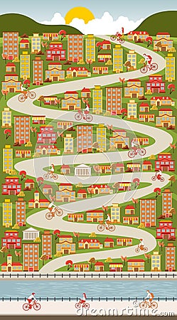 People riding bicycles on the street. Vector Illustration