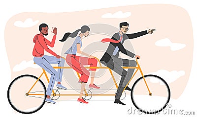 people riding on tandem bicycle Vector Illustration