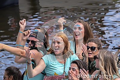 People At The Ritual Of Love Rituals Boat At The Gaypride Canal Parade With Boats At Amsterdam The Netherlands 6-8-2022 Editorial Stock Photo