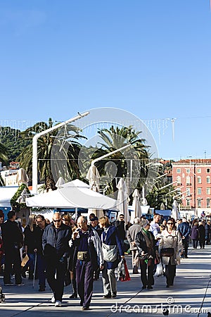 People on Riva Promenade, Split Editorial Stock Photo