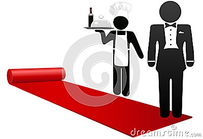 People roll out red carpet welcome hospitality Vector Illustration