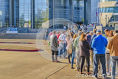 People in a Row at Antel Tower Viewpoint, Montevideo, Uruguay Editorial Stock Photo