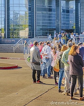 People in a Row at Antel Tower Viewpoint, Montevideo, Uruguay Editorial Stock Photo