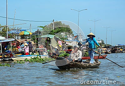 People rowing boat on Mekong river in Soc Trang, Vietnam Editorial Stock Photo