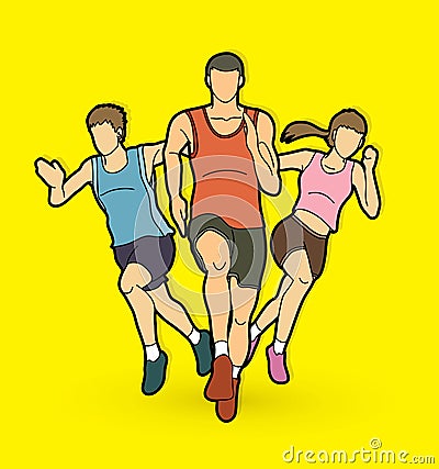 People run, runner, marathon running, team work running, group of people running graphic vector Vector Illustration