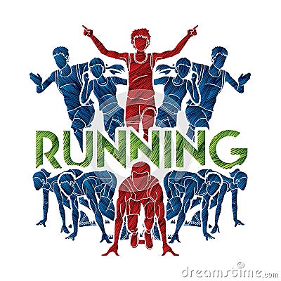 People run, Runner ,Marathon running, Team work running, Group of people running with text running Vector Illustration