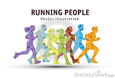 People run sport marathon color silhouette. Vector Illustration