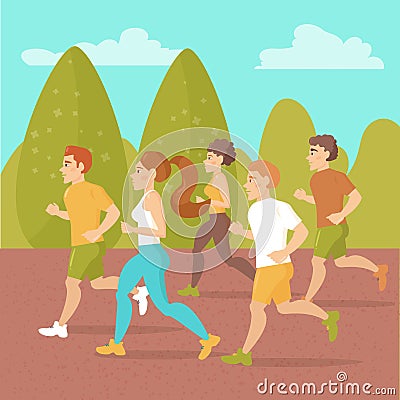 People running around in the park. Vector Illustration