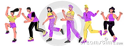 People running and doing sports. Group of colorful runners or joggers, vector. Vector Illustration