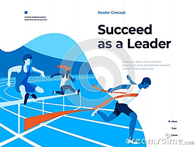 People running on the stadium to win and succeed. Bussines and Leadership. Flat vector illustration. Landing page and Vector Illustration