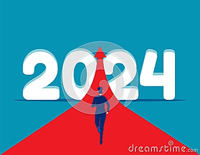 People running to 2024. Start up a new to goal Vector Illustration