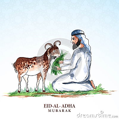 People are sacrificing goats orqurban on eid al adha mubarak festival card background Vector Illustration