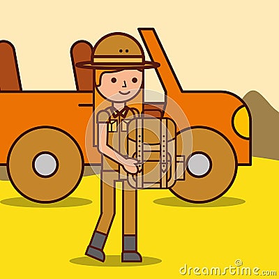 people safari travel Cartoon Illustration