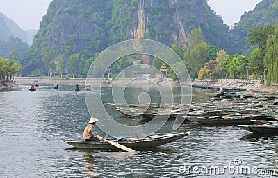 People sailing boats at Tam Coc Editorial Stock Photo