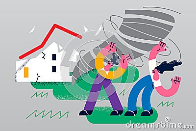People saving from powerful tornado in city Vector Illustration