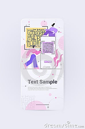 people scanning QR code electronic digital technology machine readable barcode verification concept Vector Illustration