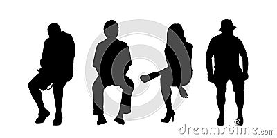 People seated outdoor silhouettes set 1 Stock Photo