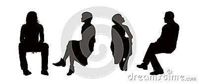 People seated outdoor silhouettes set 6 Stock Photo