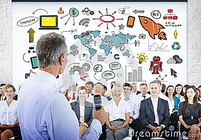 People in Seminar with Global Business Concepts Stock Photo