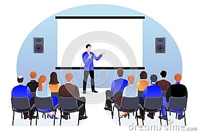 People at the seminar, presentation, conference. Vector illustration. Business training, coaching and education concept Vector Illustration