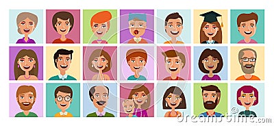 People set of icons. Avatar profile, person, human face symbol, sign or logo. Cartoon vector illustration Vector Illustration