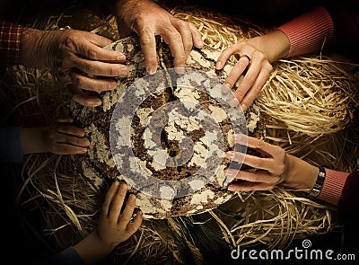 People sharing bread Stock Photo