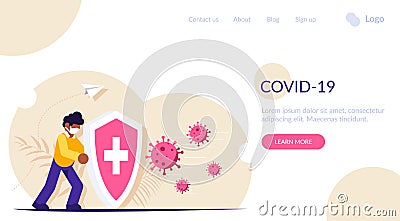 People with a shield is protected from a virus attack. Wearing a bactericide mask as a precaution against infection Vector Illustration