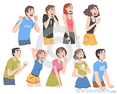 People with Shocked Face Expression Set, Emotional Reaction, Mood of People Concept, Surprised and Amazed Persons Vector Illustration
