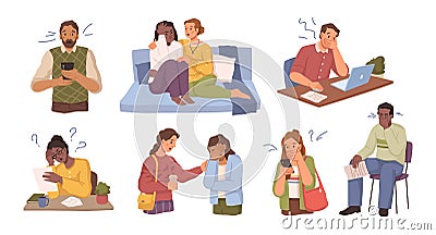 People shocked reading bad news from internet Vector Illustration