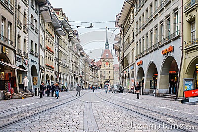 People on a shopping alley in the old city center of Bern, Switzerland Editorial Stock Photo