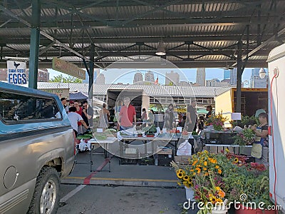 People shopping at farmer market on weekend Kansas Editorial Stock Photo