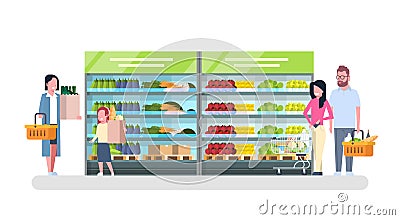 People Shopping In Grocery Store, Customer Market, Sale Supermarket Concept Vector Illustration