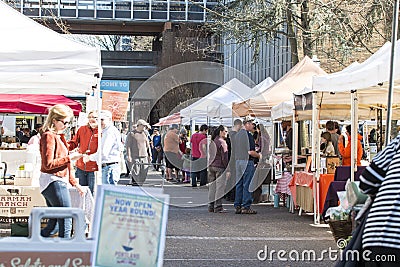 People shopping at Portland farmers market Editorial Stock Photo