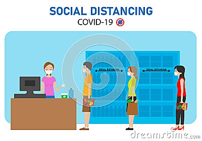 People shopping with safety distance. Social distance Vector Illustration