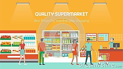 People shopping at supermarket Vector Illustration