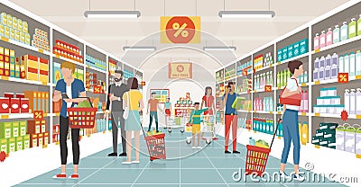 People shopping at the supermarket Vector Illustration