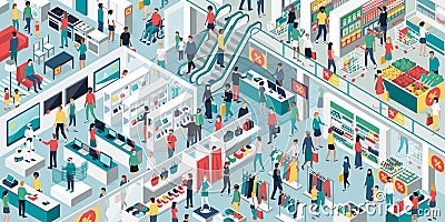 People shopping together at the shopping mall Vector Illustration