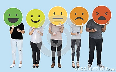 People showing various feeling expression emoticons Stock Photo