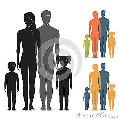 People. Silhouette family. Parents and children Vector Illustration