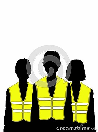 People silhouette and half bady wearing yellow vest illustration Cartoon Illustration