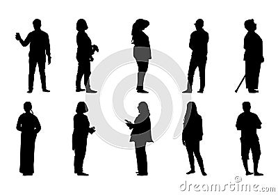 People silhouette standing, Vector lifestyle men and women set Vector Illustration